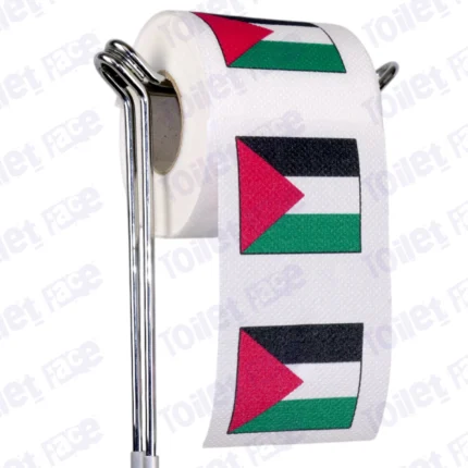 palestine flag novelty toilet paper on a holder