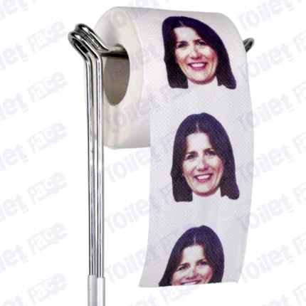 Michelle Donelan Novelty Toilet Paper Product Image On A Stand