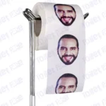 Nayib Bukele Novelty Toilet Paper Product Image On A Stand