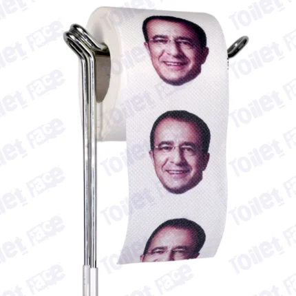 Nikos Christodoulides Novelty Toilet Paper Product Image On A Stand