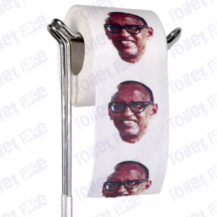 Paul Kagame Novelty Toilet Paper Product Image On A Stand