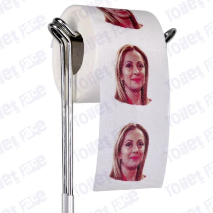 Giorgia Meloni Novelty Toilet Paper Product Image On A Stand